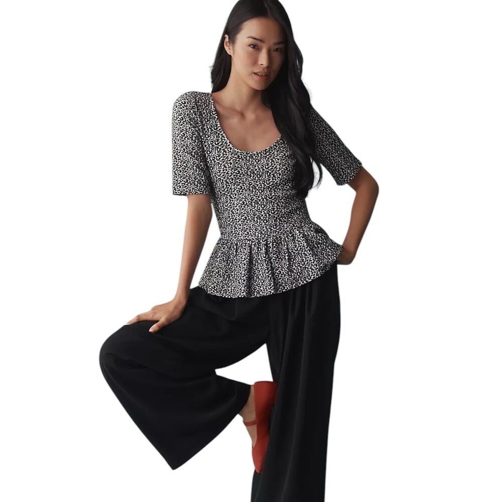 Maeve Black and White Peplum Blouse